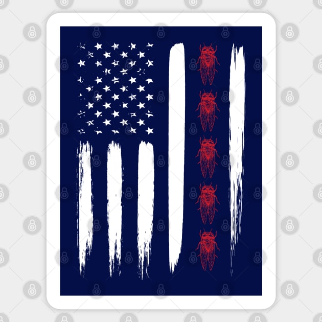 Cicada Line in Distressed US Flag for Cicada Reemergence Sticker by creative